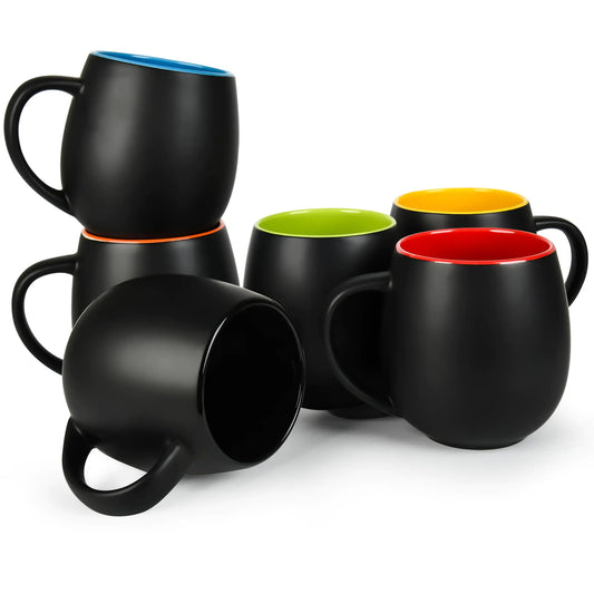 BYCNZB 18oz ceramic coffee mug set matte black set of 6