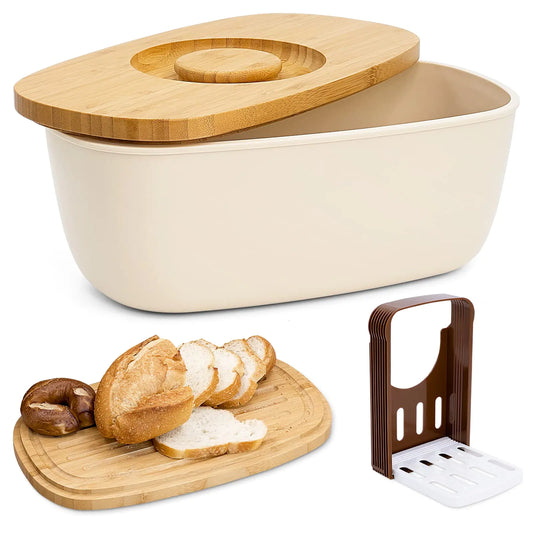 Triiter Bread Box with Bamboo Lid and Slicer Holder