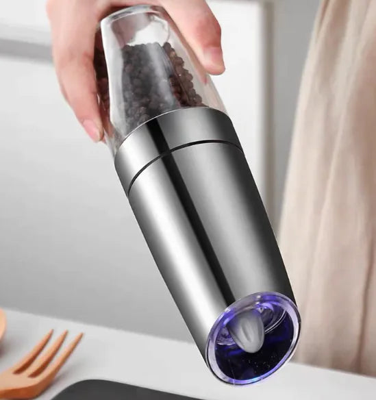 Electric gravity salt and pepper grinder for kitchen use