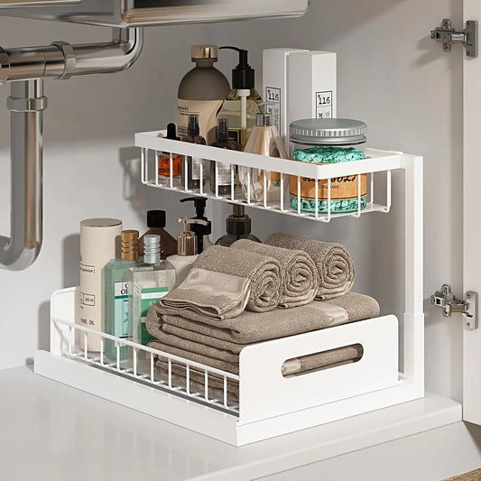 REALINN 2-Tier Under Sink Pull-Out Organizer White