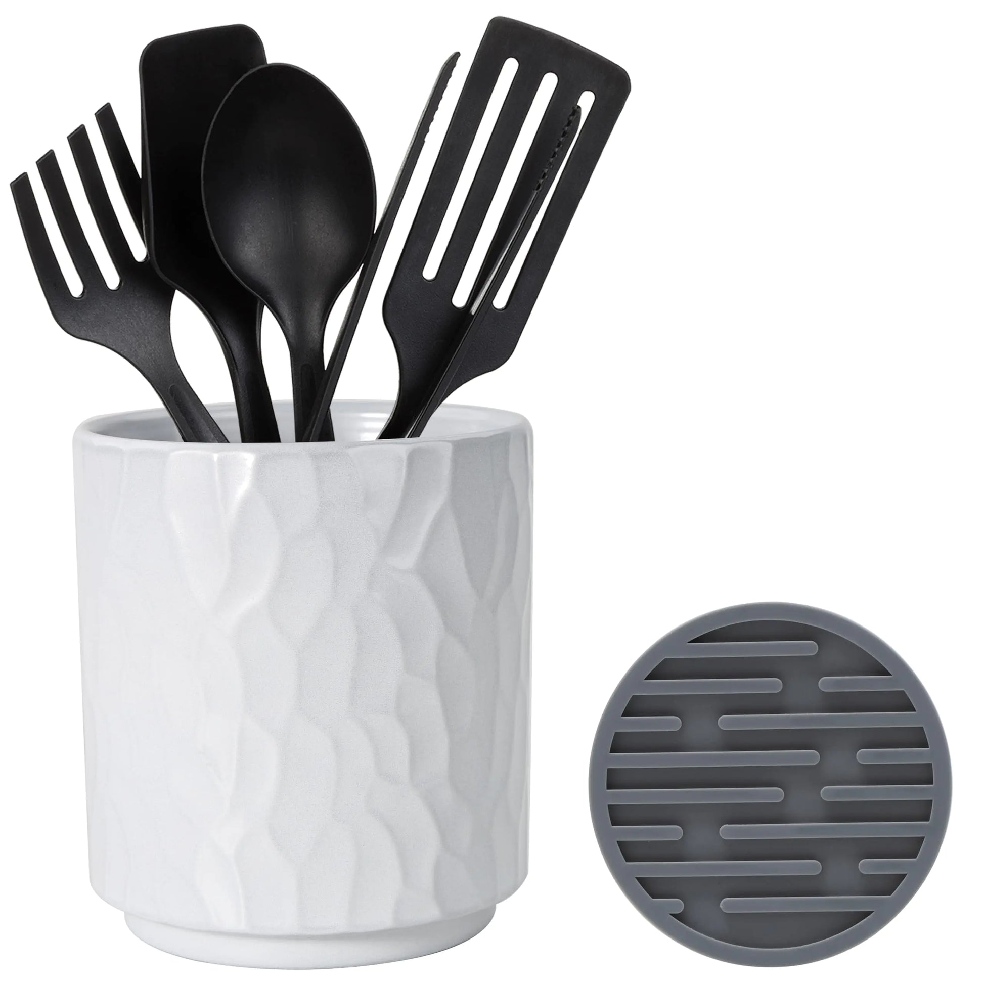MONOSUGO small ceramic utensil holder with silicone drying mat white