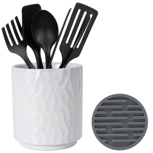MONOSUGO small ceramic utensil holder with silicone drying mat white