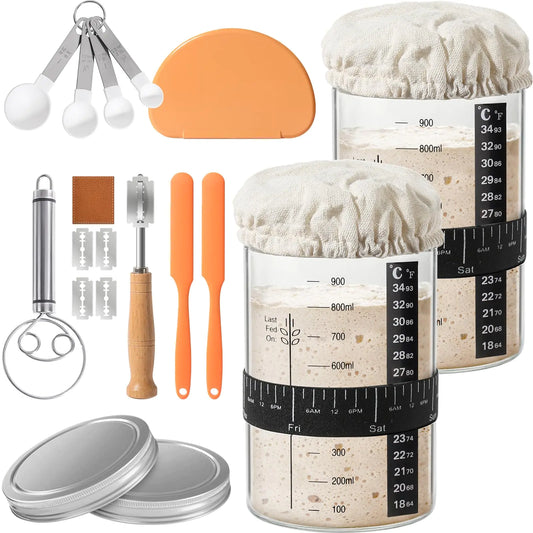RYTOXILO Sourdough Starter Jar Kit – 9-Piece Bread Baking Set