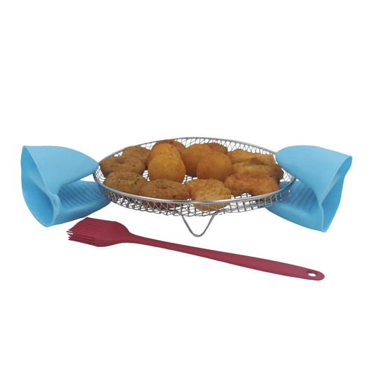 Round Stackable Air Fryer Racks with Clamp and Brush 1 Pack