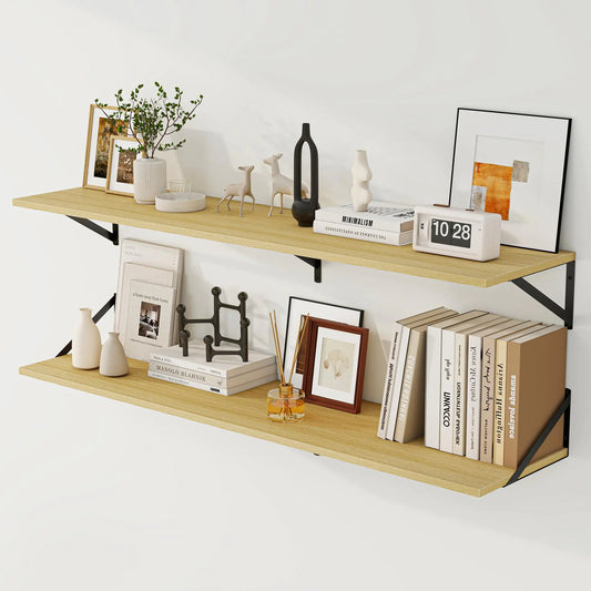 Fun Memories 12-inch deep floating wall shelves set of 2 oak