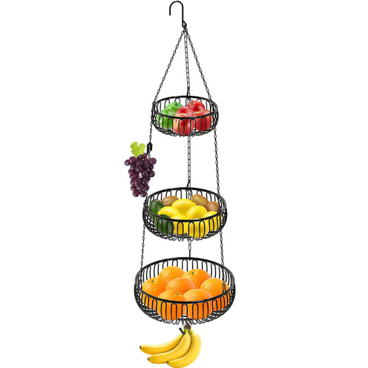 Simple Houseware Adjustable Metal Hanging Fruit Basket Black