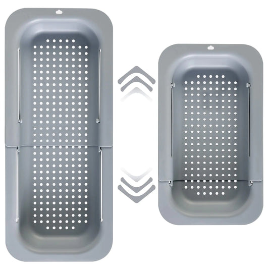 Gray Adjustable Sink Colander for Washing Fruits and Vegetables