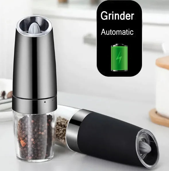 Electric gravity salt and pepper grinder for kitchen use