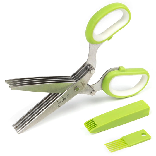 Jenaluca 5-Blade Herb Scissors with Cleaning Comb