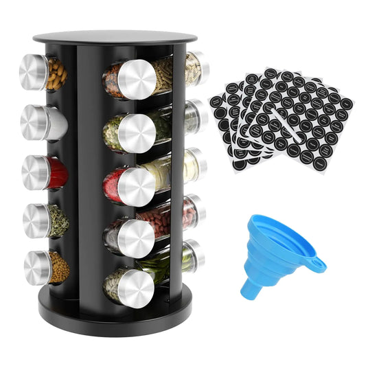 Daiumulti Rotating Spice Rack Organizer 20 Jar Set Black Steel