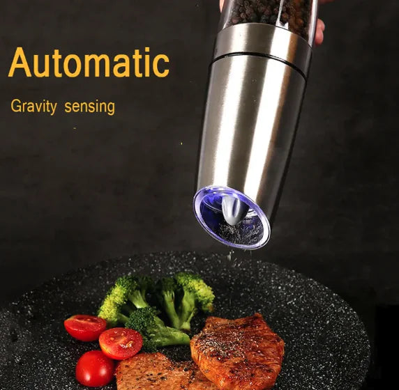 Electric gravity salt and pepper grinder for kitchen use