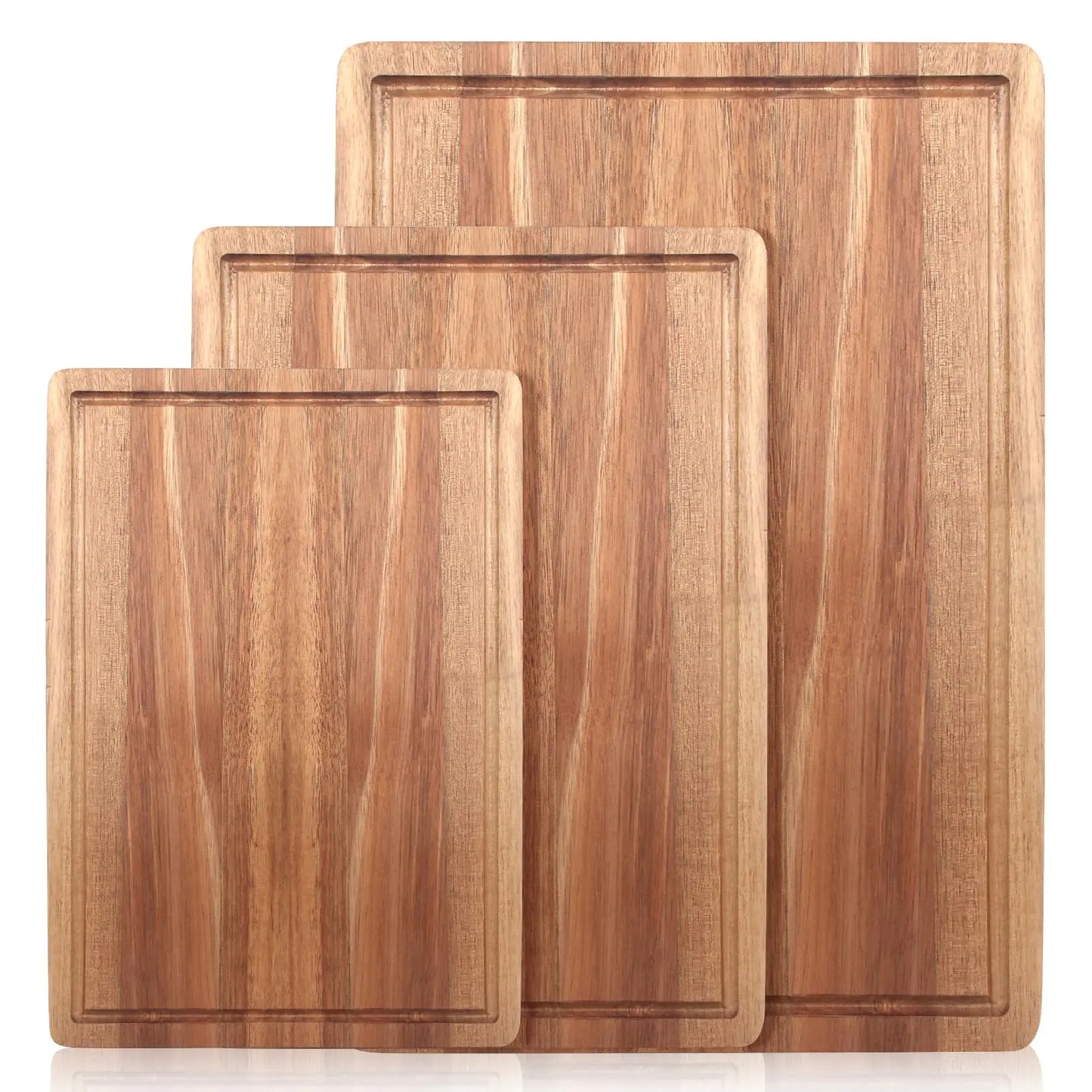 3-Piece Acacia Wood Cutting Board Set for Kitchen Prep