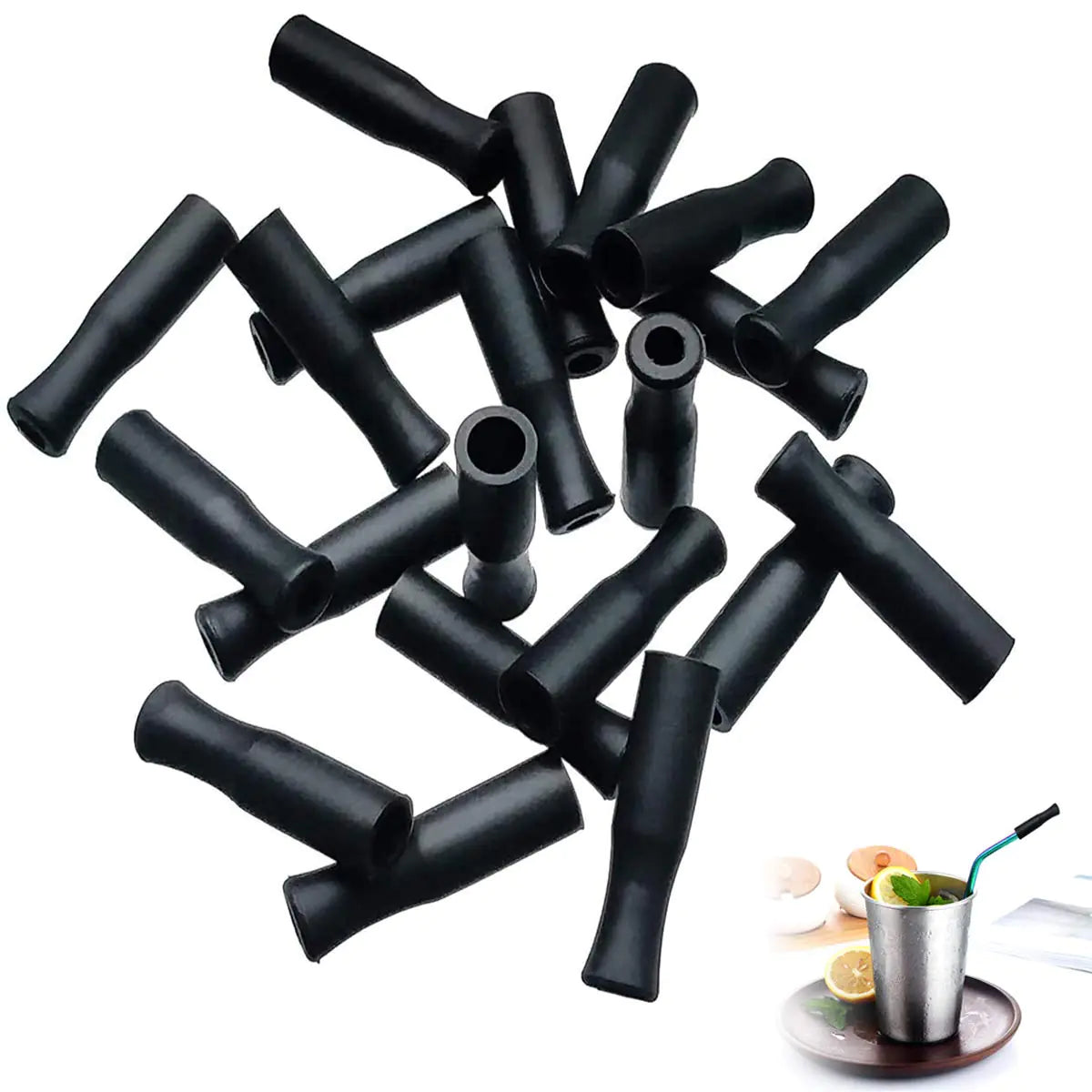 Reusable Silicone Straw Tip Covers 21 Pack for Stainless Steel Straws