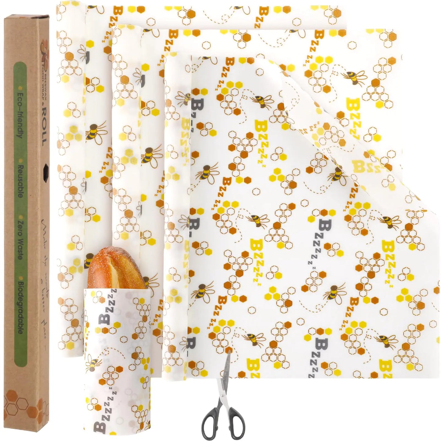 BeeFresh Reusable Beeswax Food Wraps 3-Roll Set for Eco Food Storage