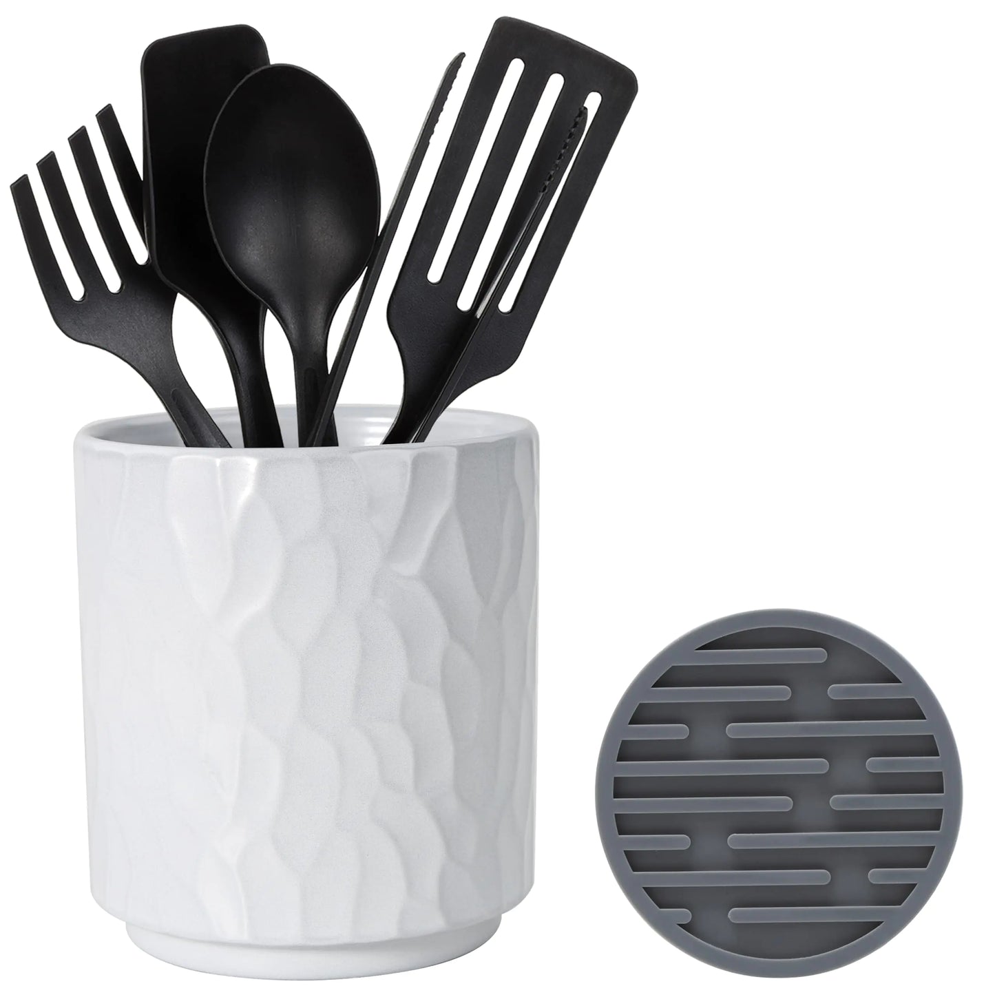 MONOSUGO small ceramic utensil holder with silicone drying mat white