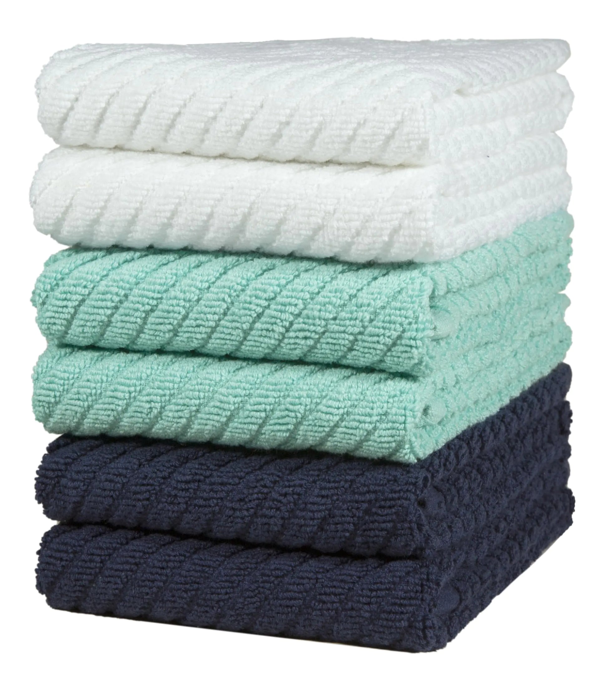 Premium Cotton Kitchen Towels 6 Pack White Aqua Navy