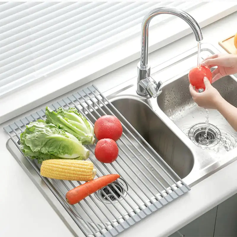 Foldable Stainless Steel Sink Bowl and Dish Rack