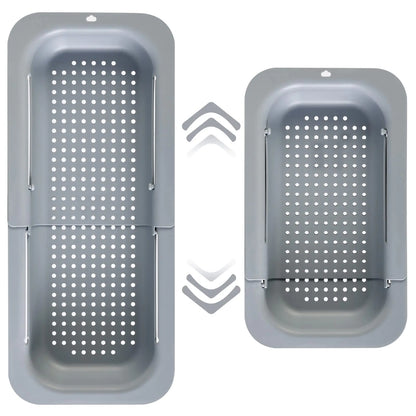 Gray Adjustable Sink Colander for Washing Fruits and Vegetables