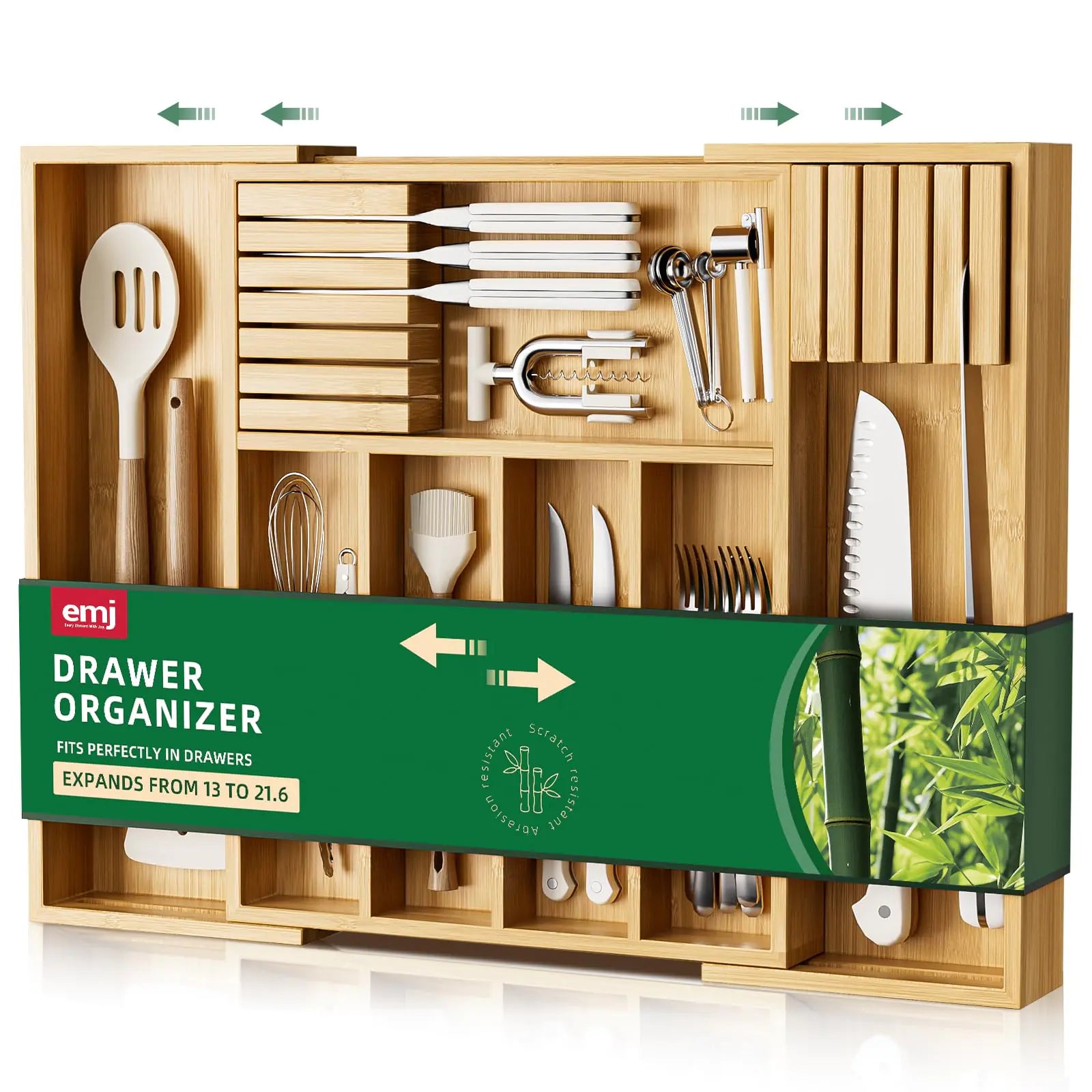 BambooEase Expandable Cutlery Organizer with Knife Holder
